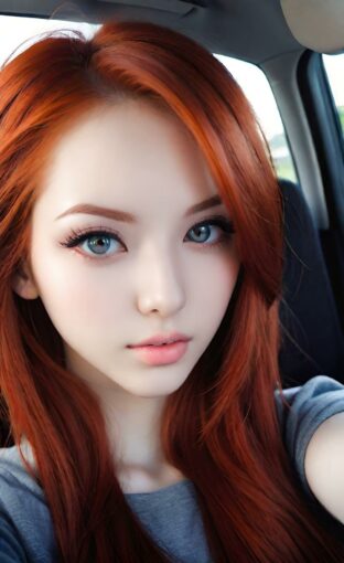 AI girl with red hair wallpaper