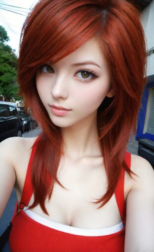 AI girl with red hair wallpaper