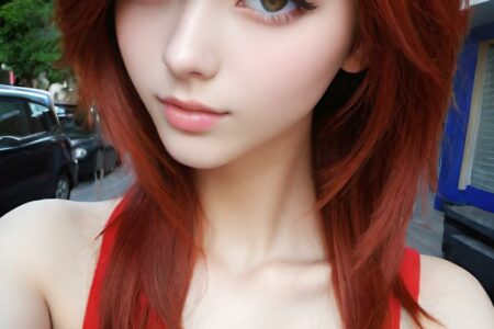 AI girl with red hair wallpaper