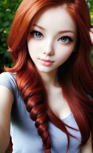 AI girl with red hair wallpaper