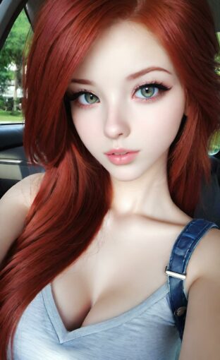 AI girl with red hair wallpaper