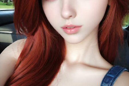 AI girl with red hair wallpaper