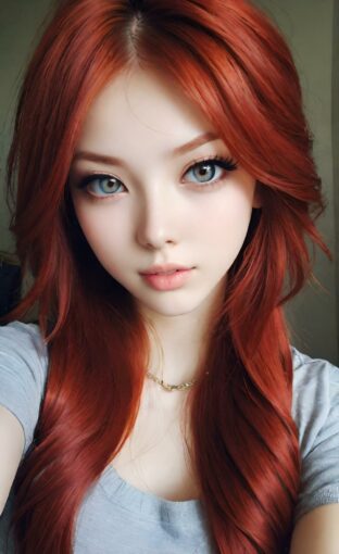 AI girl with red hair wallpaper