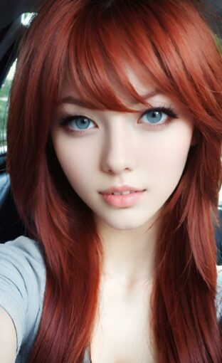 AI girl with red hair wallpaper