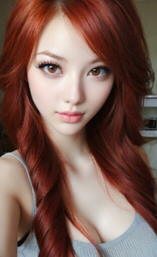 AI girl with red hair wallpaper