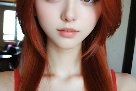 AI girl with red hair wallpaper