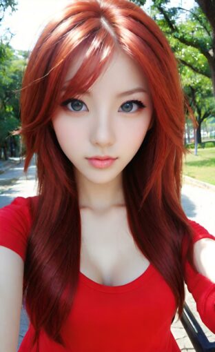 AI girl with red hair wallpaper