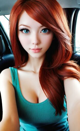 AI girl with red hair wallpaper