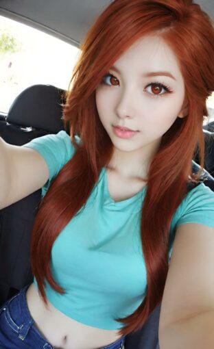 AI girl with red hair wallpaper