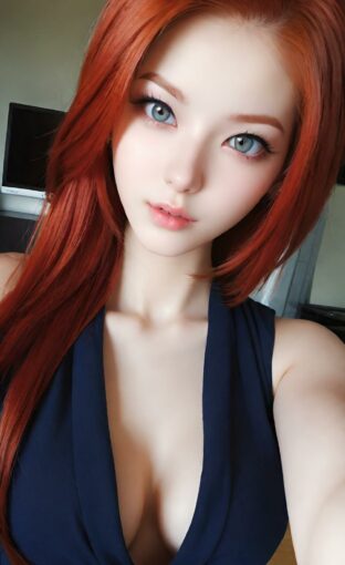 AI girl with red hair wallpaper