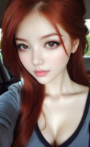 AI girl with red hair wallpaper