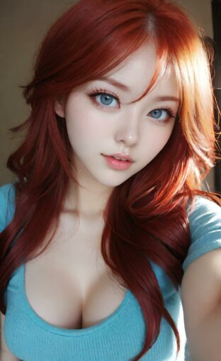 AI girl with red hair wallpaper