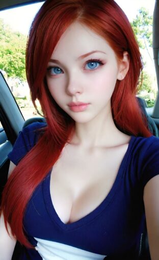 AI girl with red hair wallpaper