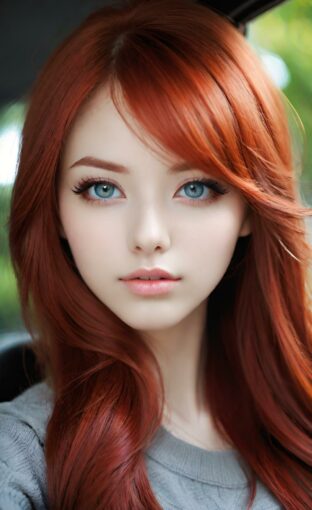 AI girl with red hair wallpaper