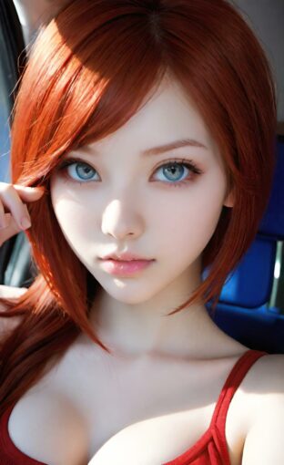 AI girl with red hair wallpaper