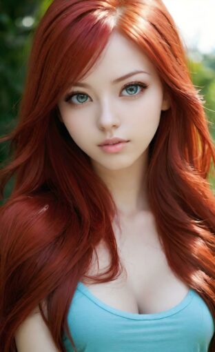 AI girl with red hair wallpaper