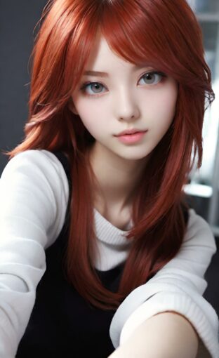 AI girl with red hair wallpaper