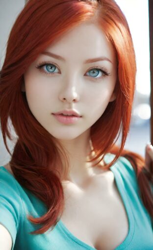AI girl with red hair wallpaper