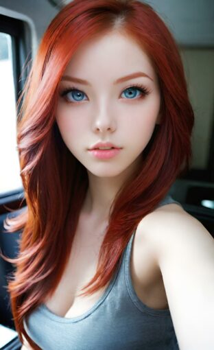 AI girl with red hair wallpaper