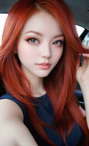 AI girl with red hair wallpaper