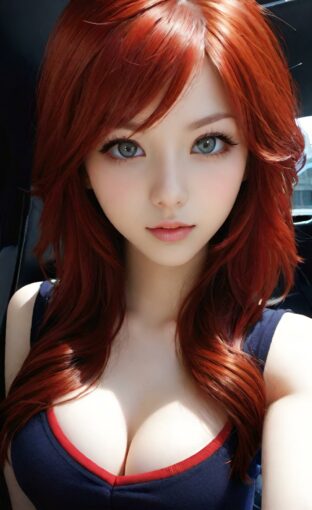AI girl with red hair wallpaper