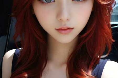 AI girl with red hair wallpaper