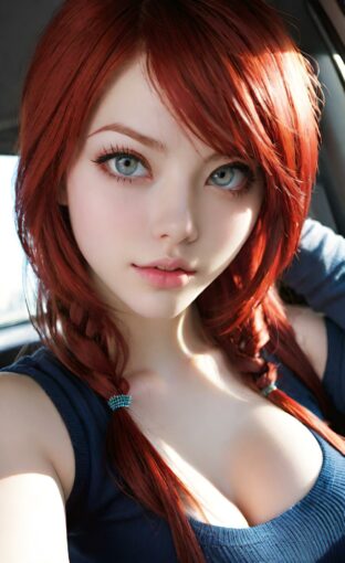 AI girl with red hair wallpaper