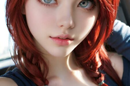 AI girl with red hair wallpaper