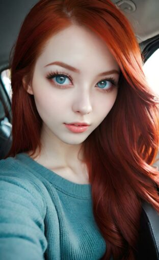 AI girl with red hair wallpaper