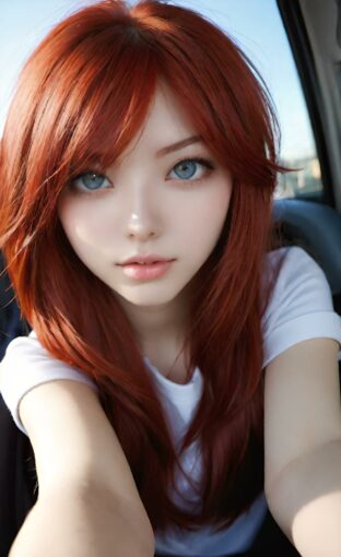 AI girl with red hair wallpaper