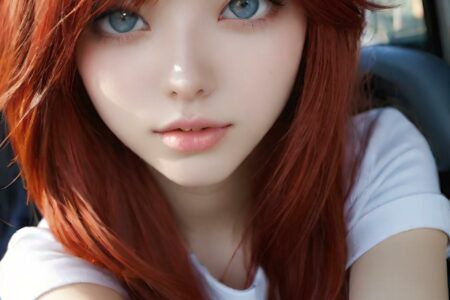 AI girl with red hair wallpaper