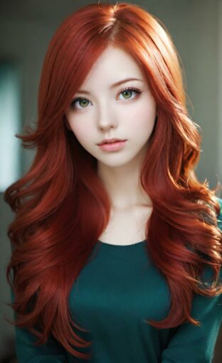 AI girl with red hair wallpaper