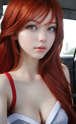 AI girl with red hair wallpaper