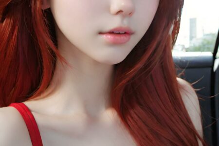 AI girl with red hair wallpaper