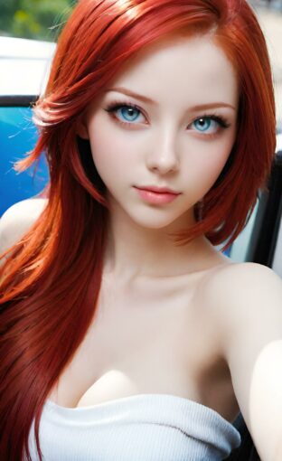 AI girl with red hair wallpaper