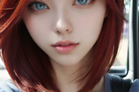 AI girl with red hair wallpaper