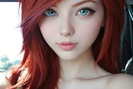 AI girl with red hair wallpaper