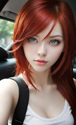 AI girl with red hair wallpaper