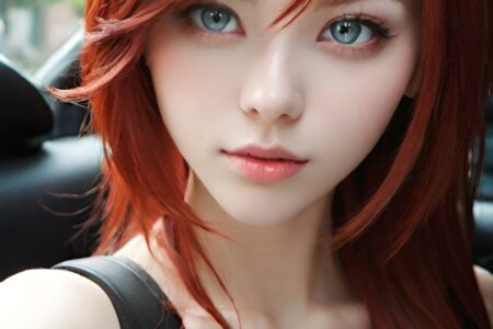 AI girl with red hair wallpaper