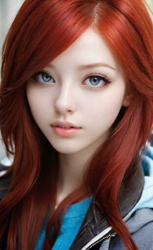 AI girl with red hair wallpaper