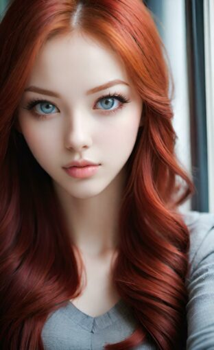 AI girl with red hair wallpaper