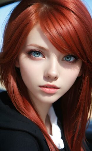 AI girl with red hair wallpaper