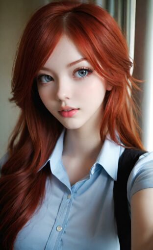 AI girl with red hair wallpaper