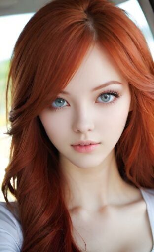 AI girl with red hair wallpaper