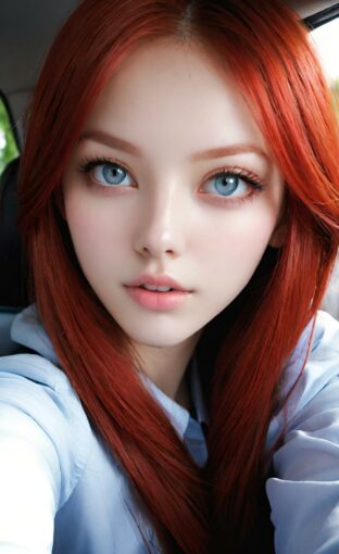 AI girl with red hair wallpaper