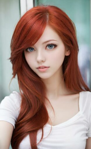 AI girl with red hair wallpaper