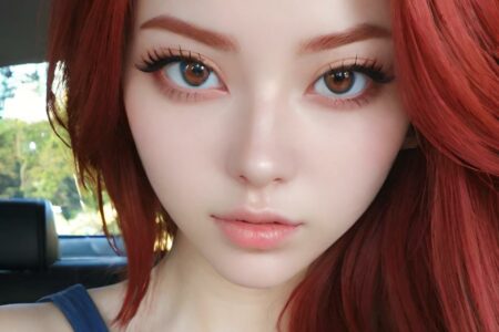 AI girl with red hair wallpaper