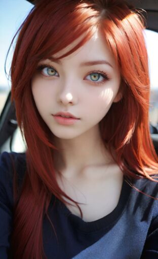 AI girl with red hair wallpaper