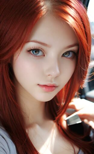 AI girl with red hair wallpaper