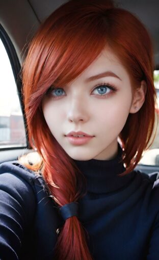 AI girl with red hair wallpaper